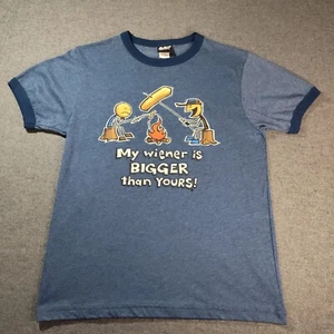 "My Weiner Is Bigger Than Yours" BBQ Boys Novelty Tshirt Youth Large Vtg Y2K - Picture 1 of 8