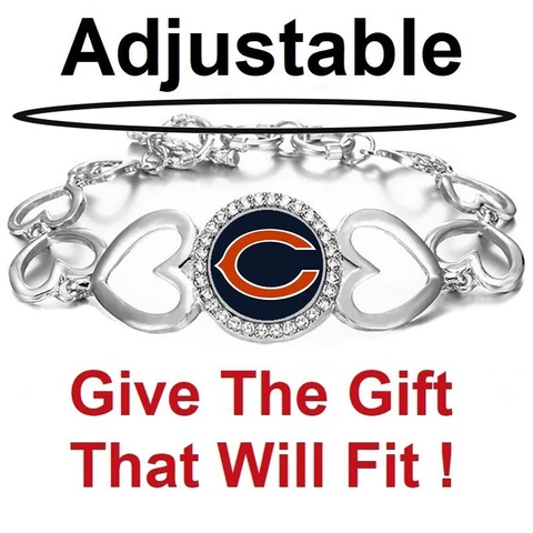 Chicago Bears Womens Silver Heart Link Adjust. Bracelet Gift w Gift Pkg D27 Cover