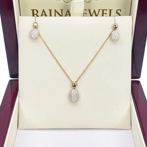 18ct Yellow Gold Diamond Oval Necklace Stud Earrings Matching Set 0.53ct - Picture 1 of 33