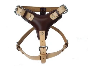 Two Tone Plain Extra Large Heavy Duty Leather Dog Harness - Picture 1 of 1