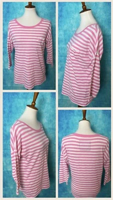 Abercrombie & Fitch Pink & White Striped Scoop neck Basic Tee Shirt Size M — 第 1/4 张图片