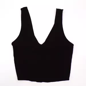 Bozzolo Black Cropped Tank Top Womens Medium Ribbed Stretch V-neck NWT - Picture 1 of 10