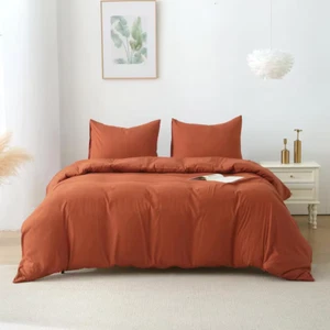 King Size 3-Pieces Polyester Duvet Cover Set Bedding Set Terracotta - Picture 1 of 7