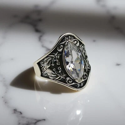 Anillo de plata de ley 925 con piedra de circón blanco para hombre talla 7-14 Foto 1 de 4