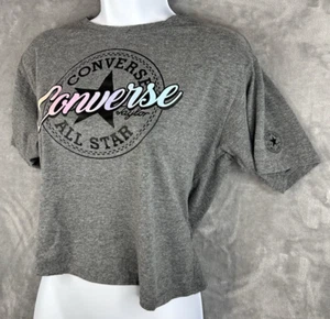 Converse All Star Cropped Tee Shirt Gray Rainbow Logo XL Youth (13-15 Yrs)  - Picture 1 of 12