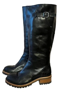 ASH Knee High Boots •37/US 6• Black Leather Buckle/Stud Trim Lug Sole MSRP $385 - Picture 1 of 10