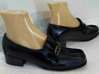 Sz 6.5 NOS Vtg 70s Loafers Shoe Block Heel Black Leather Delmar Slip-On Belted
