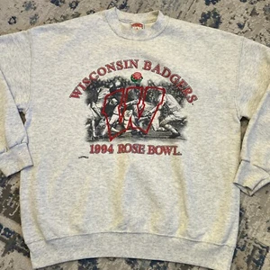 Vintage Nutmeg Wisconsin Badgers 1994 Rose Bowl Sweatshirt Gray XL - Picture 1 of 3