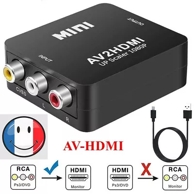 AV2HDMI RCA to HDMI CVBS HD 1080p 4k HDTV / DVD + Cable Converter Adapter - Image 1 of 4