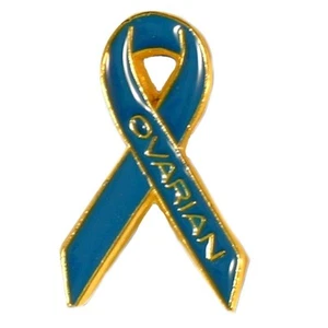 5 Ovarian Cancer Awareness Lapel Pin Support Teal Ribbon Gold Letters Cap Tacs - Picture 1 of 4