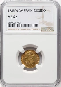 Spain - 1785M DV - Carlos III Escudo - NGC MS62 - FINEST KNOWN SPECIMEN! TOP POP - Picture 1 of 2