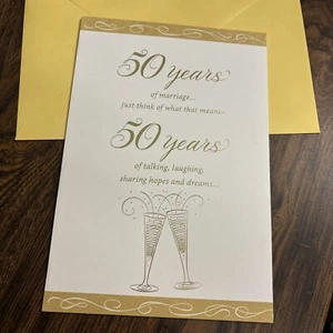 Tarjeta de felicitación 50 aniversario 50 años de matrimonio 5”x7” TRI FOLD sello distintivo - Imagen 1 de 14