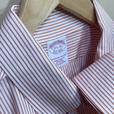Camisa de Vestir Brooks Brothers Para Hombre 17.5 33 XXL Calce Tradicional Naranja Rayas A74 Foto 1 de 4