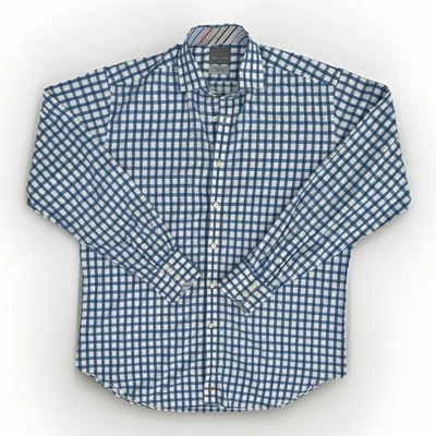 TD Thomas Dean Flip Cuff Gingham Paisley Dress Shirt Men’s Large - Image 1 of 4