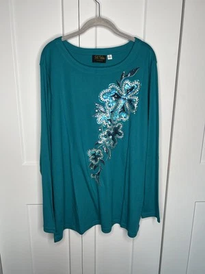 Blusa Bob Mackie Usable Arte Floral Lentejuelas Manga Larga Mujer Talla Grande 2X Nueva con Etiquetas Foto 1 de 4