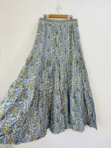 Boden Maxi Skirt Women Size 10 Blue White Yellow Floral Tiered Cotton Pockets - Picture 1 of 9