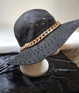 Alexis Bendell Floppy Black with Gold Chain Hat One Size - Picture 1 of 7