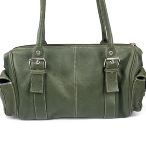 Michael Rome Green Italian Leather Bag Double Handled Silver Buckle - Picture 1 of 12