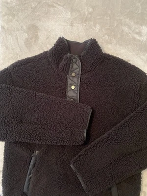 Athleta Pullover Womens Medium Black Sherpa Fleece Snap Front Quilted Cozy Warm - Image 1 of 4