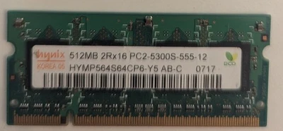 Hynix 512MB SODIMM Laptop Memory RAM DDR2 2RX16 PC2-5300S HYMP564S64CP6-Y5 - Image 1 of 2