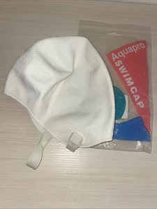 Vtg NOS Ivory Rubber Swim Bathing Cap~AQUAPRO~ 5155 Heartdrops w/ strap - Picture 1 of 5