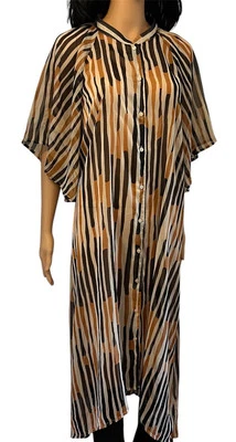 Vestido longo transparente DRIPT laranja preto listrado com botões mangas de morcego GG - Imagem 1 de 4