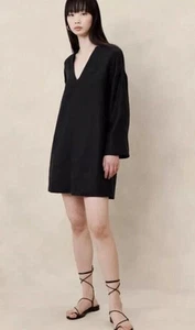 Banana Republic European Linen Kaftan Mini Dress Black NEW SP Small Petite - Picture 1 of 3