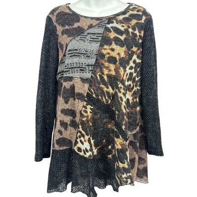 Suéter ligero Ali Miles Petite para mujer estampado de leopardo medios mixtos Lagenlook talla PL Foto 1 de 4