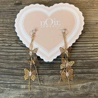 New Earrings Gold Tone by Noir Butterfly Earrings Perfect Gift for Teen - Imagem 1 de 4