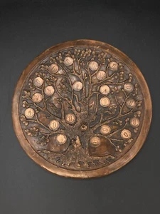 Wachskunststube Round Tree Wall Plaque With German Pfennig 1 Coins - Picture 1 of 14