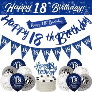 "18th Birthday Decorations for Boys Blue Silver | Banner Balloons Party Supplies - Picture 1 of 6