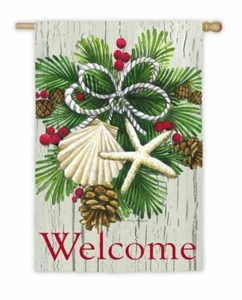 **OPEN FLAG** Coastal Christmas 13S3529 Evergreen SUEDE HOUSE Flag 28" x 44" - Picture 1 of 1