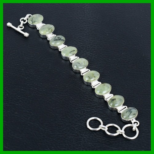 VALENTINO Offerta Pasqua Argento 925 Ovale Muschio Prehnite Pietra Catena Bracciale Unico Gioielli