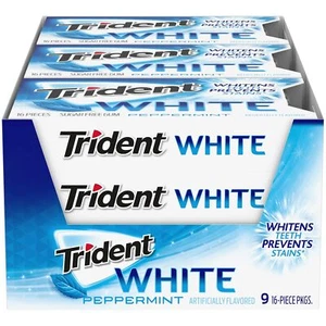 Dreizack weißer Pfefferminz zuckerfreier Kaugummi, 16 Stück 16 (9er Pack), - Bild 1 von 17