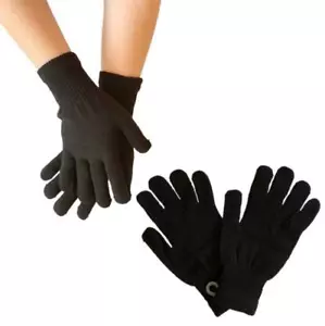 Winter Gloves Black Soft Warm Knitted Knit Full Finger Glove Women Men One Size - Foto 1 di 6