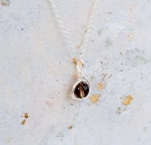 Smokey Quarz Sterlingsilber Halskette, handgefertigt Kristall Anhänger - Bild 1 von 5