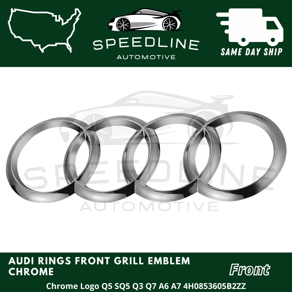Audi Rings Front Grille Chrome Emblem Badge Q5 SQ5 Q3 Q7 A6 A7 4H0853605B2ZZ - Image 1 of 1
