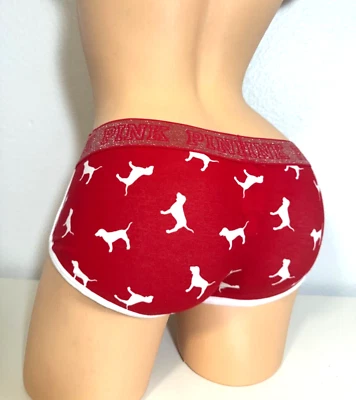 NUEVO CON ETIQUETAS VICTORIA'S SECRET ROSA TIRO BAJO BOYSHORT PERRO LOGOTIPO ROPA INTERIOR ROJO BRILLANTE MED Foto 1 de 3