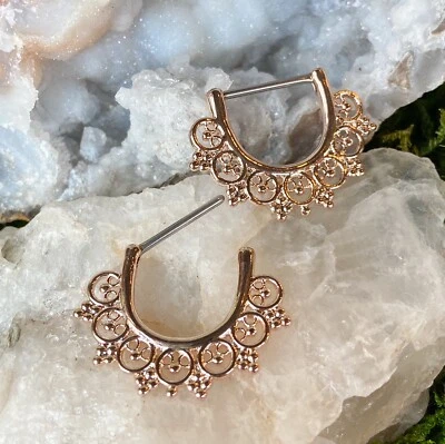 PAR Tribal Abanico Pezón Clickers Escudos Anillos 14g Piercing Corporal Perforado Joyería Foto 1 de 4