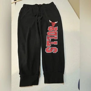 NBA Bulls Chicago Black sweatpants joggers large Logo women's - Picture 1 of 4