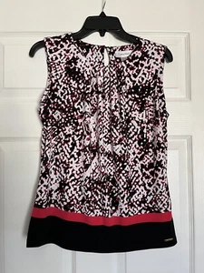 Calvin Klein Plissee vorne gesprenkelt Schlüsselloch Bluse Shirt Größe Medium Neu mit Etikett - Bild 1 von 10