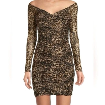 NUEVO Vestido Good Americano Malla Elástica Leopardo Talla 3X Fuera del Hombro Acanalado Foto 1 de 4