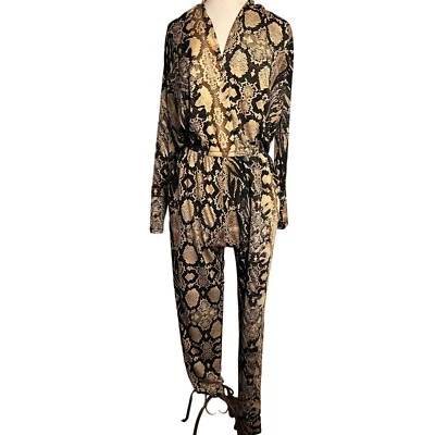 Venus Mujer Pequeño Serpiente Estampado Mameluco Elástico Cintura Bolsillos Pierna Recta Foto 1 de 4