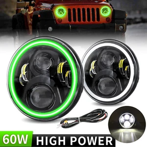 7" Green Halo LED Headlights Hi/Lo Beam For Jeep Wrangler JK JKU TJ LJ Turn Lamp - Picture 1 of 12