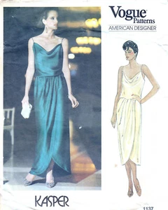 Vogue 1137 pattern 80s dress and gown Kasper size 8-10-12 cowl neck draped skirt - Picture 1 of 2