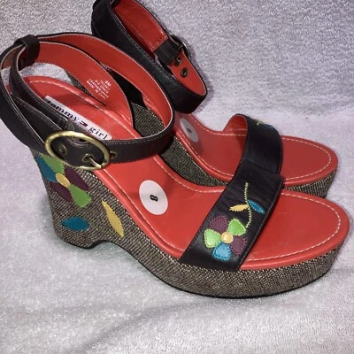 Tommy девочка платформе твидовый цветочный вышитые кожаные сандалии туфли 8 М богемное Y2K - Изображение 1 из 4