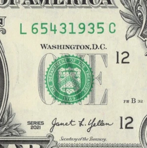 Four Digit Ladder Fancy Serial Number One Dollar Bill L65431935C Year Note 1935 - Picture 1 of 12