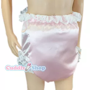 Kuschelz blau, rosa oder schwarz Satin Erwachsenengröße gepolsterte Wattelhose Spitze seidig Rüschen - Bild 1 von 1