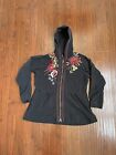 Johnny Was JW Los Angeles Embroidered Floral Full Zip Hoodie Jacket Size XL Boho