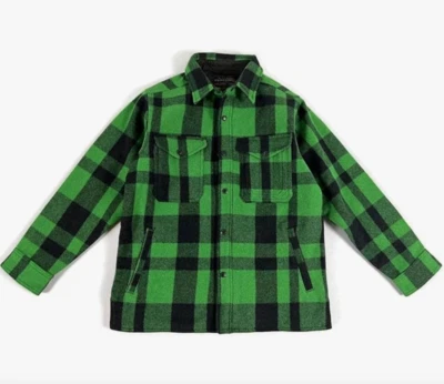 FILSON Mackinaw Wool Jac Shirt XL Acid Green Plaid Black Lined Cruiser Jacket - Image 1 of 4